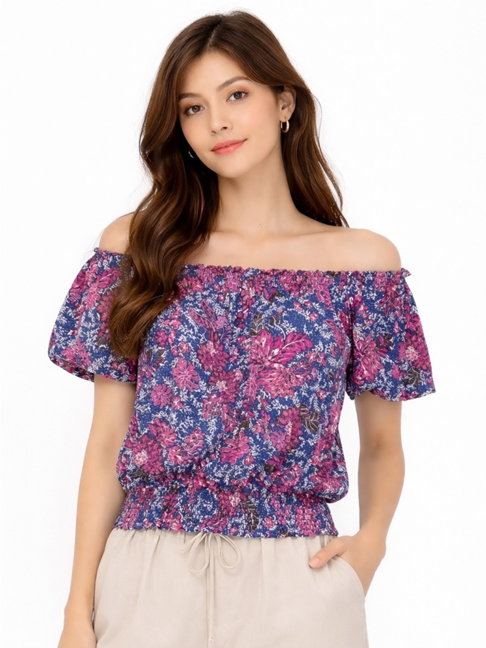 RACHEL ROY floral off of shoulder floral summer style casual top /size M